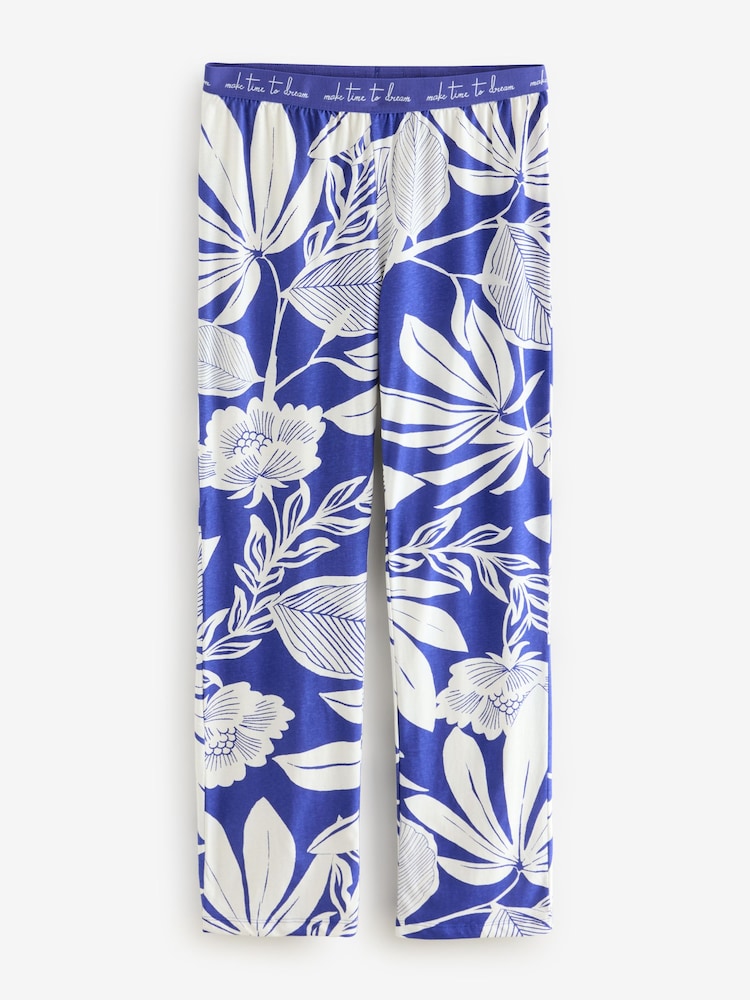 Cobalt Blue Leaf 100% Cotton Short Sleeve Pyjamas - Image 5 of 8