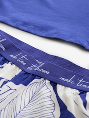 Cobalt Blue Leaf 100% Cotton Short Sleeve Pyjamas - Image 7 of 8