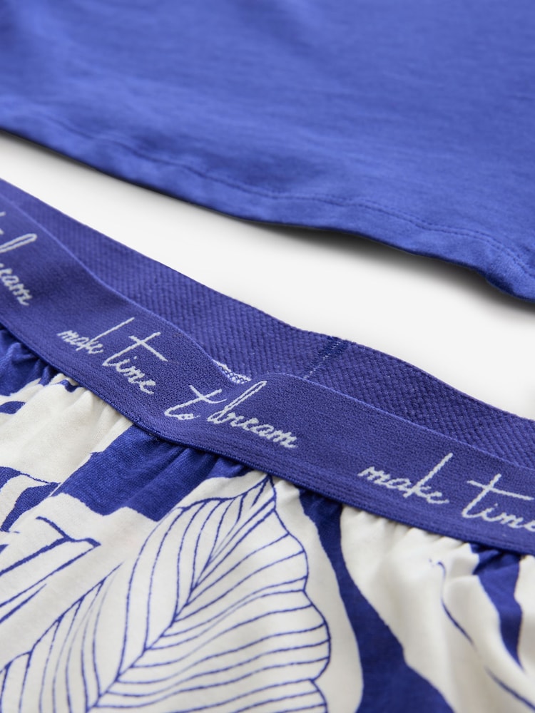 Cobalt Blue Leaf 100% Cotton Short Sleeve Pyjamas - Image 7 of 8