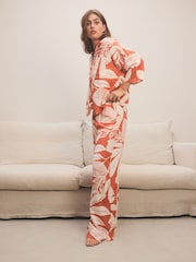 Rust Brown Leaf Linen Blend Button Through Pyjamas - Image 4 of 11