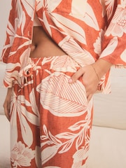 Rust Brown Leaf Linen Blend Button Through Pyjamas - Image 6 of 11