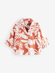 Rust Brown Leaf Linen Blend Button Through Pyjamas - Image 8 of 11