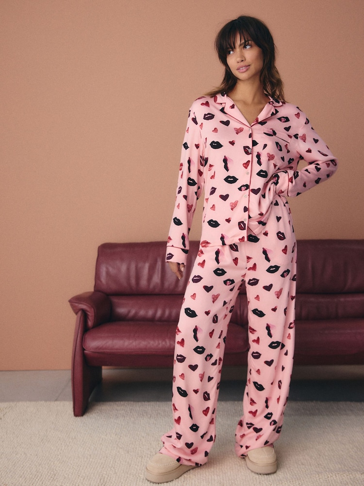 Pink Lips Button Through Pyjamas - Image 1 of 9