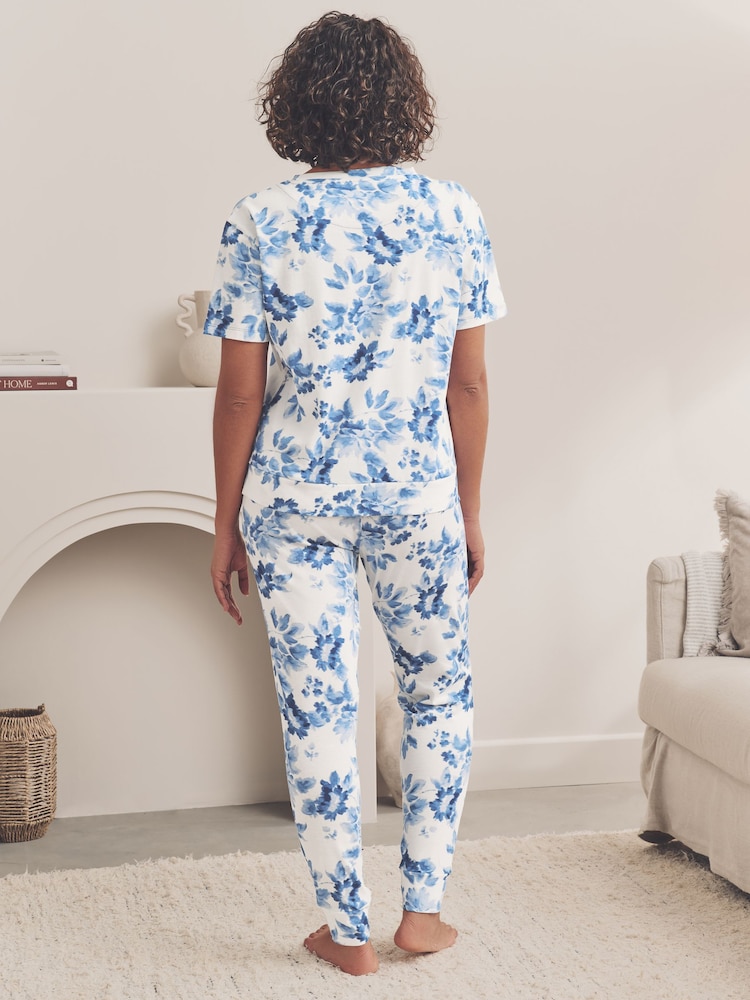 Blue Floral 100% Cotton Short Sleeve Pyjamas - Image 3 of 10