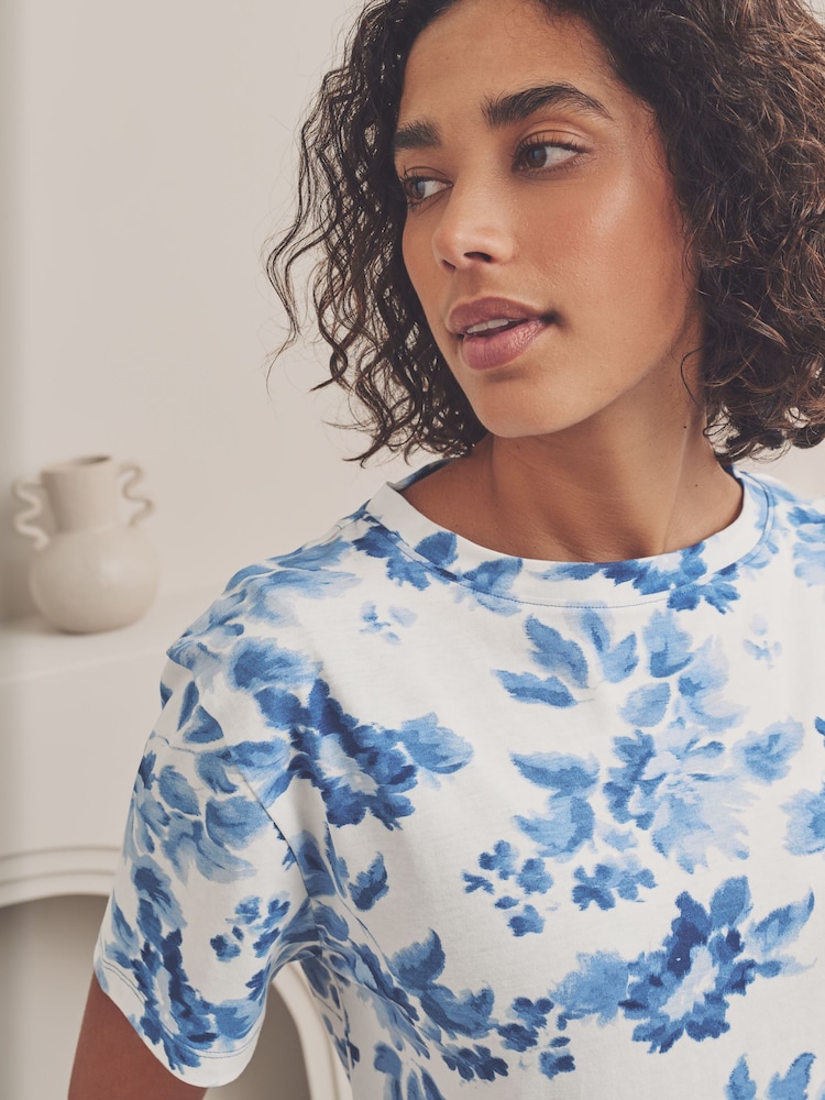 Blue Floral 100% Cotton Short Sleeve Pyjamas - Image 4 of 10