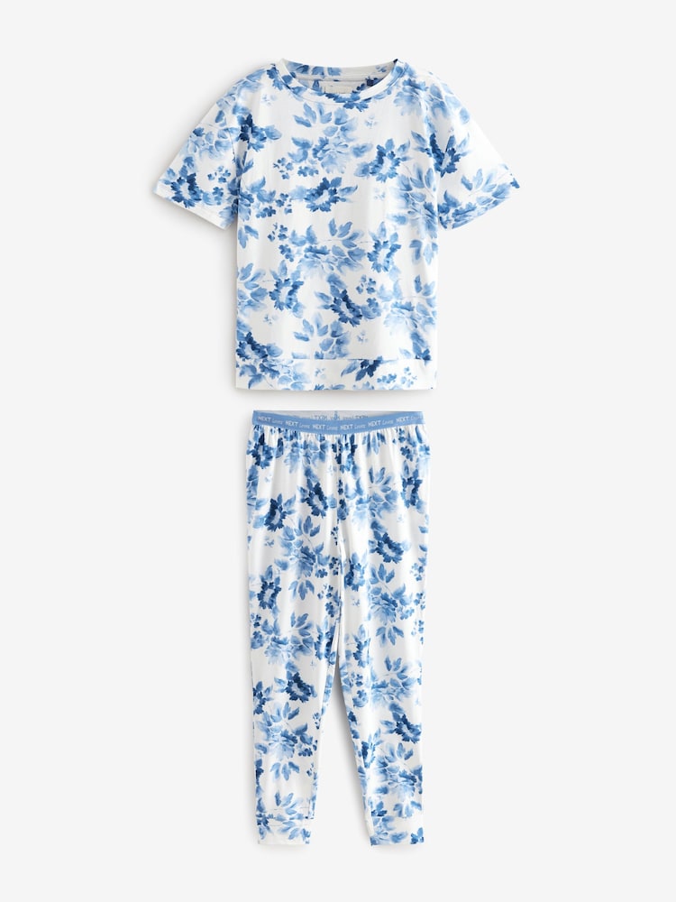 Blue Floral 100% Cotton Short Sleeve Pyjamas - Image 6 of 10