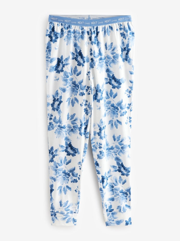 Blue Floral 100% Cotton Short Sleeve Pyjamas - Image 8 of 10