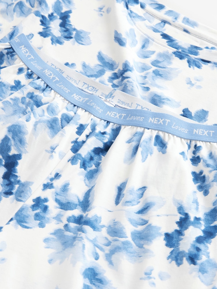 Blue Floral 100% Cotton Short Sleeve Pyjamas - Image 9 of 10