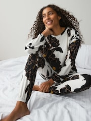 Black/Ochre Floral Cosy Long Sleeve Pyjamas - Image 1 of 7