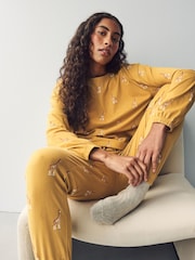 Ochre Yellow Giraffe 100% Cotton Long Sleeve Pyjamas - Image 1 of 9