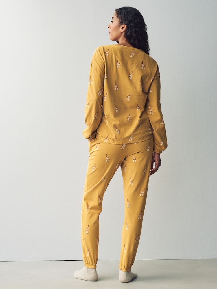 Ochre Yellow Giraffe 100% Cotton Long Sleeve Pyjamas - Image 2 of 9