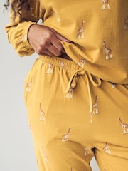 Ochre Yellow Giraffe 100% Cotton Long Sleeve Pyjamas - Image 3 of 9