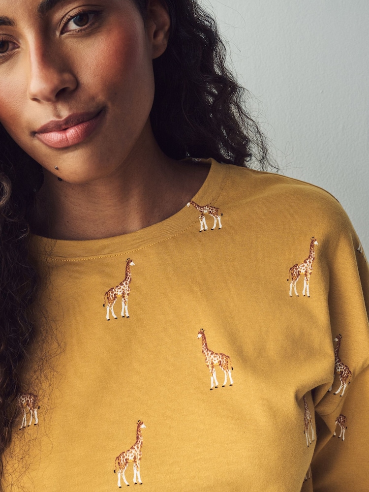 Ochre Yellow Giraffe 100% Cotton Long Sleeve Pyjamas - Image 4 of 9