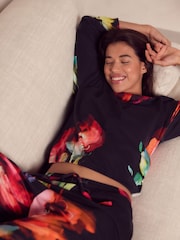أسود زهور - بيجاما 100% قطن بكم طويل - صورة 1 من 9