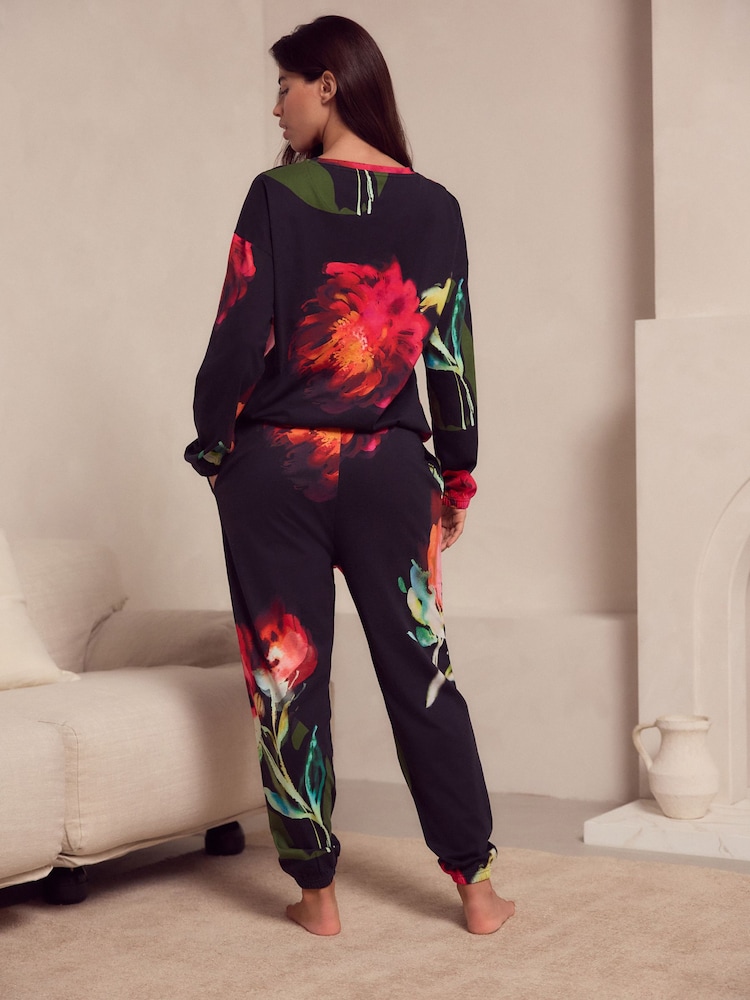 Black Floral 100% Cotton Long Sleeve Pyjamas - Image 3 of 9