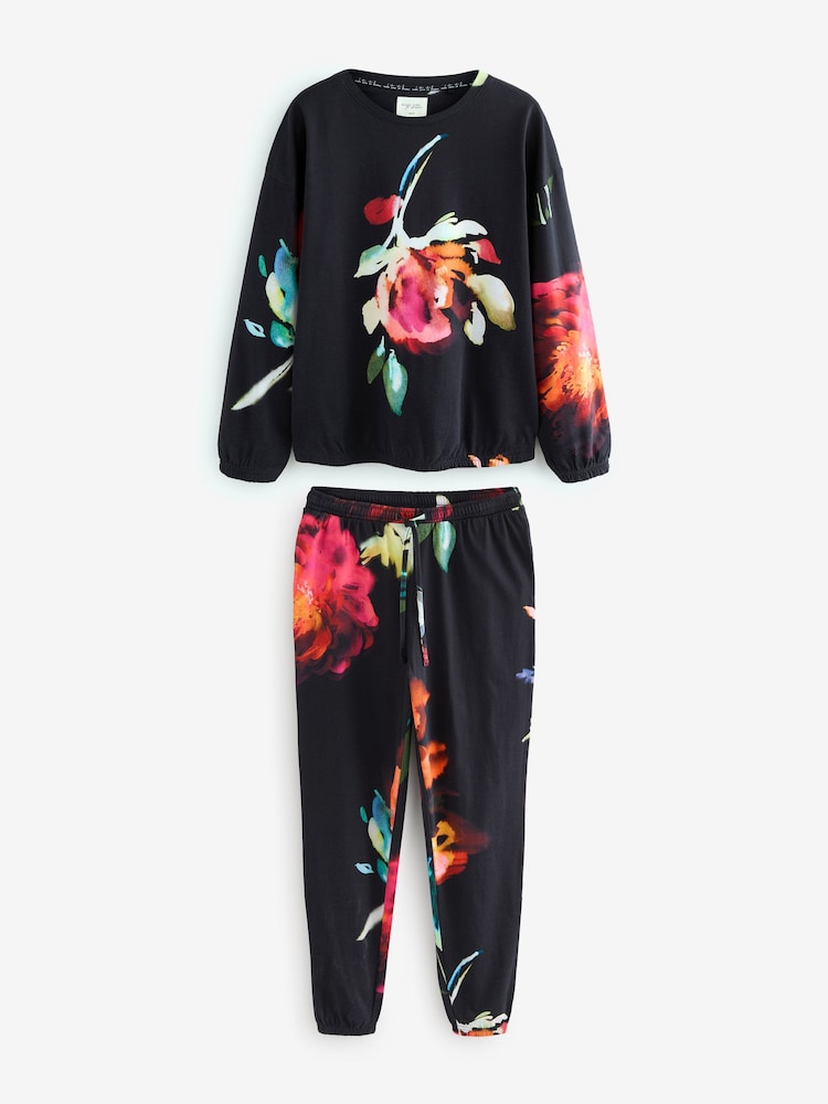 Black Floral 100% Cotton Long Sleeve Pyjamas - Image 5 of 9