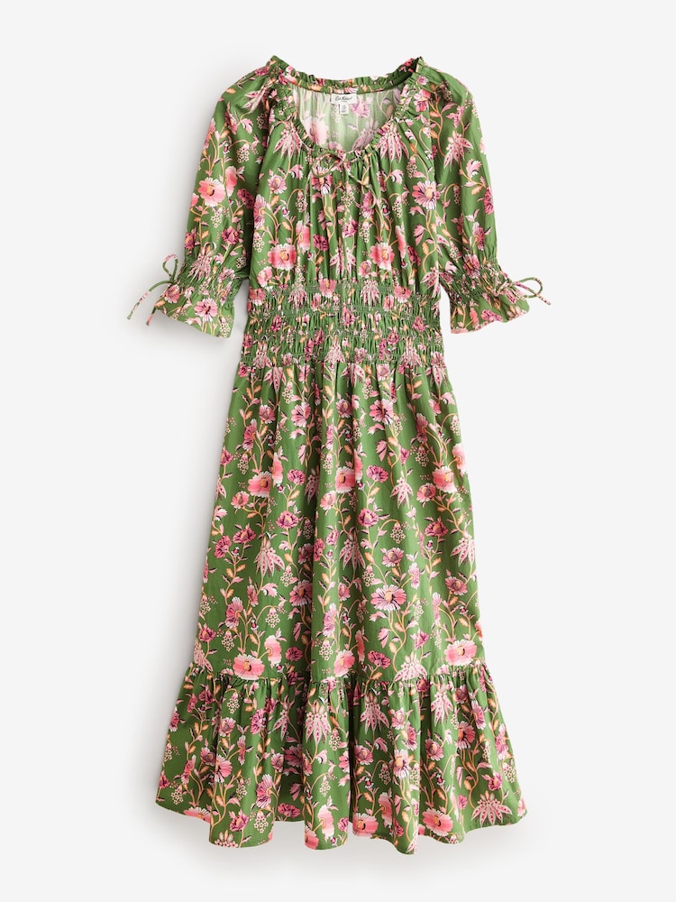 Cath Kidston Green Floral Shirred 100% Cotton Dress - Image 1 of 1
