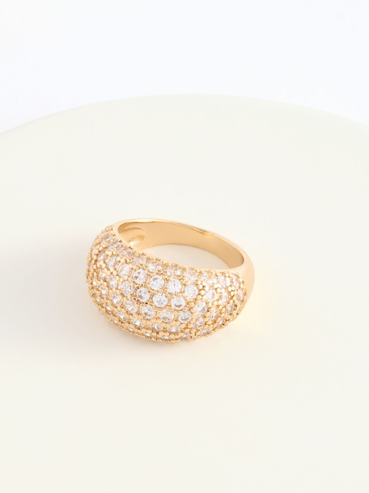 Aela Gold Tone Diamond Simulants Chunky Pave Ring - Image 2 of 4