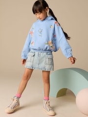 Blue Floral Print Embroidered Elasticated Hoodie (3-16yrs) - Image 2 of 8