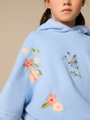 Blue Floral Print Embroidered Elasticated Hoodie (3-16yrs) - Image 4 of 8
