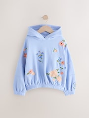 Blue Floral Print Embroidered Elasticated Hoodie (3-16yrs) - Image 5 of 8