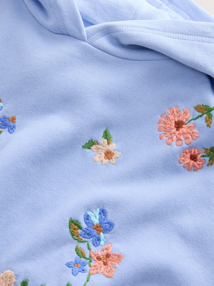 Blue Floral Print Embroidered Elasticated Hoodie (3-16yrs) - Image 8 of 8