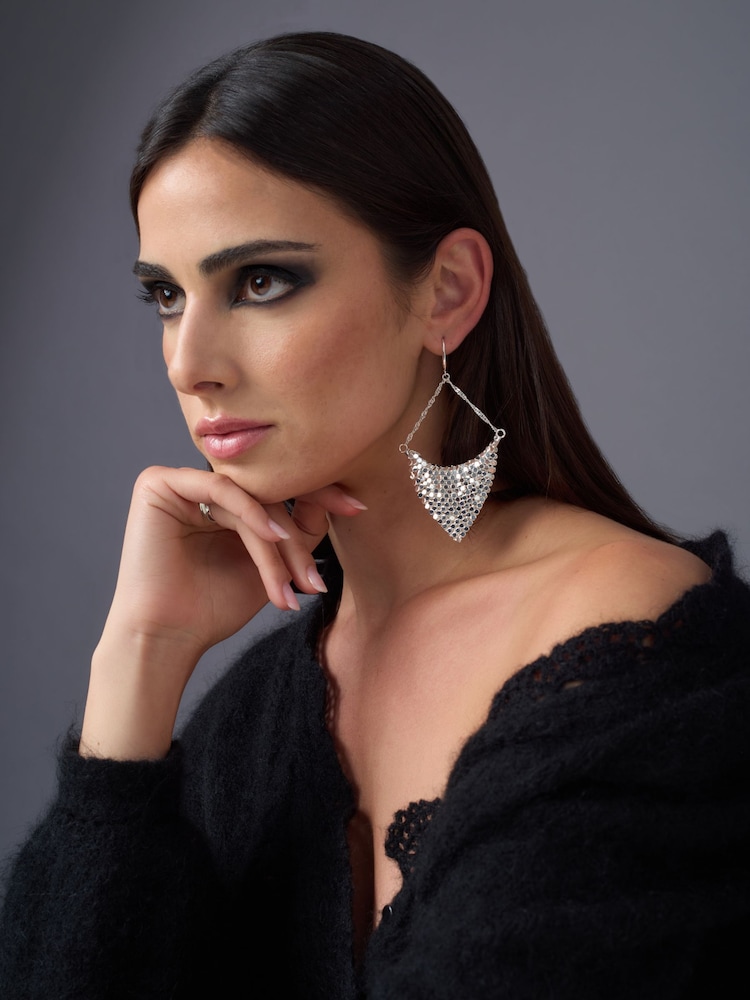 Aela Silver Tone Chainmail Drop Earrings - Image 1 of 3