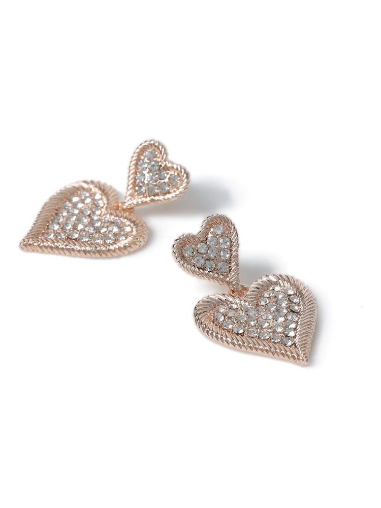 Aela Gold Tone Double Heart Drop Earrings - Image 4 of 4