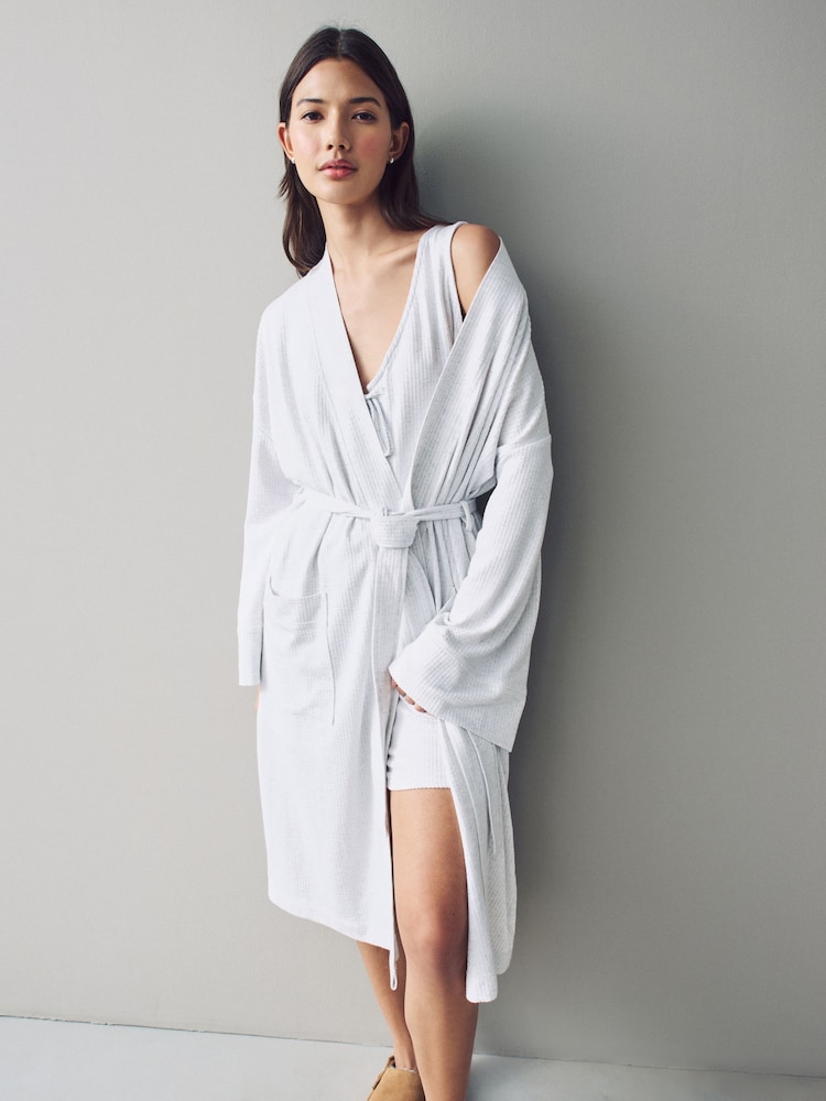 Grey Jersey Textured Dressing Gown - Image 8 of 10