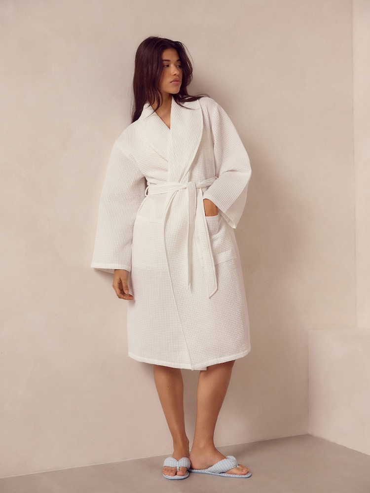 White Waffle Dressing Gown - Image 2 of 10