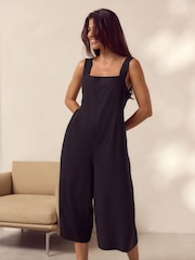 Black Linen Blend Jumpsuit - Image 1 of 6