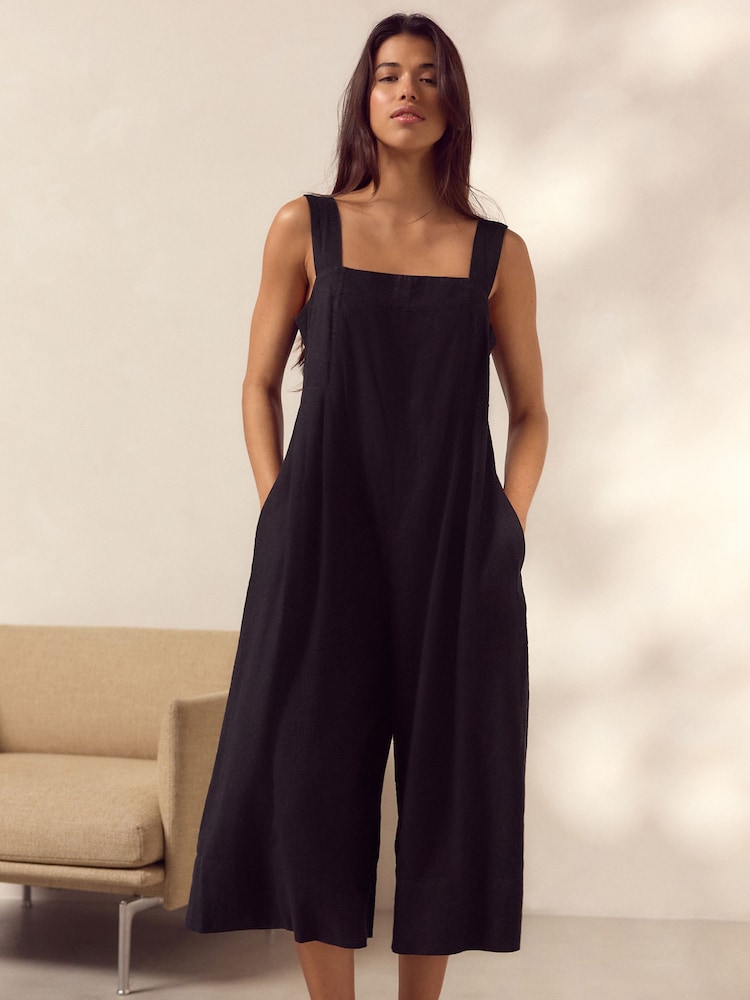 Black Linen Blend Jumpsuit - Image 2 of 6