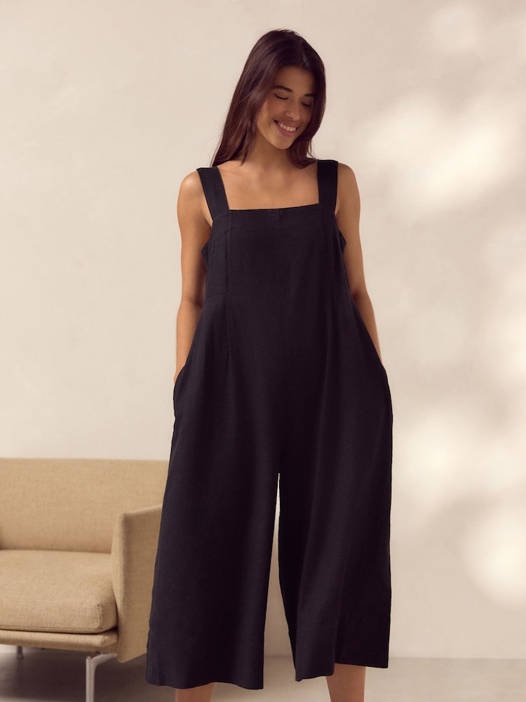 Black Linen Blend Jumpsuit - Image 3 of 6