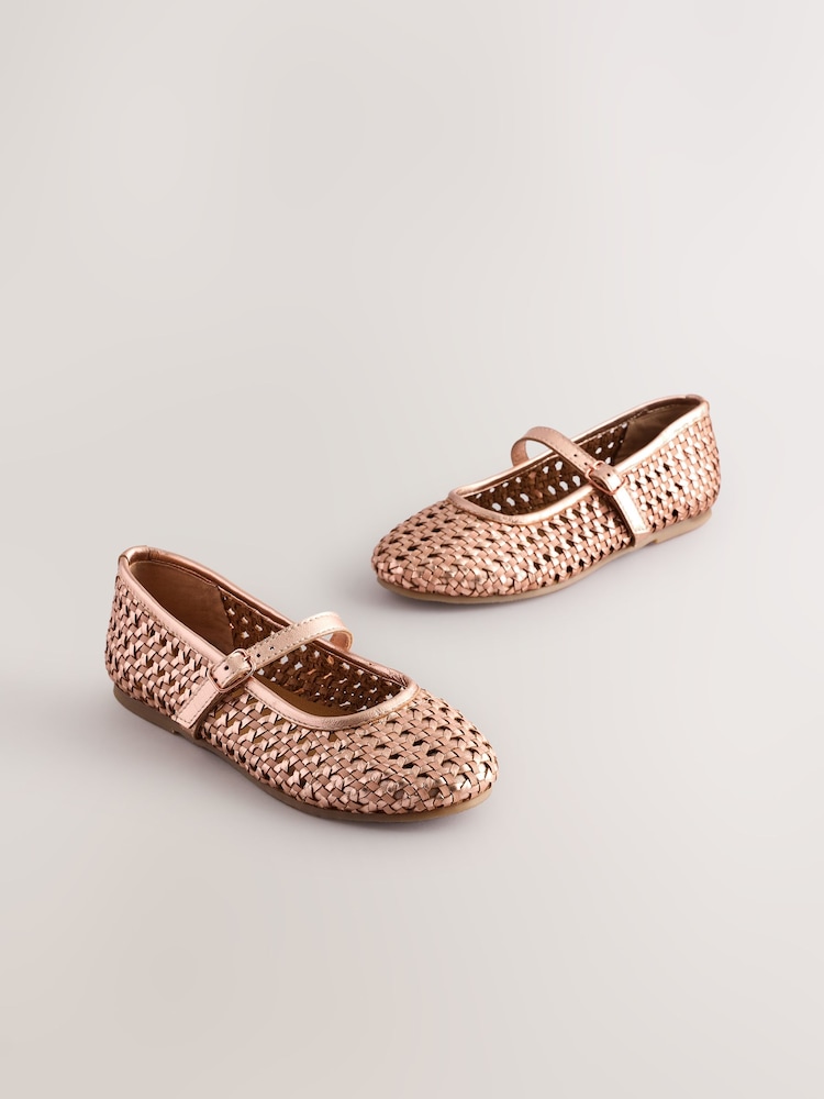 Rose Gold Leather Woven Mary Jane Shoes - Image 1 of 6 Rose Gold Leather Woven Mary Jane Shoes - Image 1 of 6