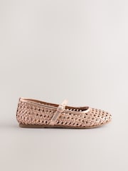 Rose Gold Leather Woven Mary Jane Shoes - Image 2 of 6