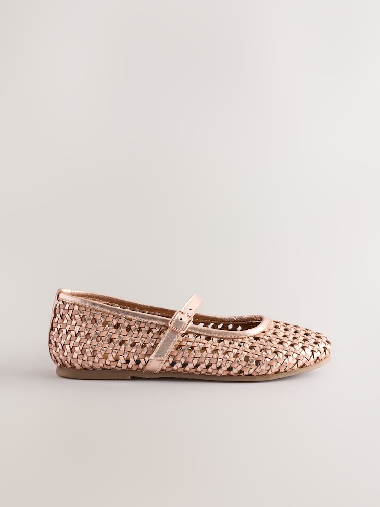 Rose Gold Leather Woven Mary Jane Shoes - Image 2 of 6 Rose Gold Leather Woven Mary Jane Shoes - Image 2 of 6