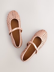 Rose Gold Leather Woven Mary Jane Shoes - Image 3 of 6