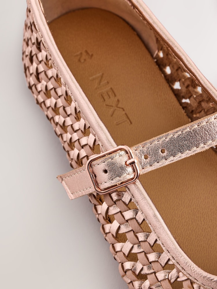 Rose Gold Leather Woven Mary Jane Shoes - Image 6 of 6 Rose Gold Leather Woven Mary Jane Shoes - Image 6 of 6