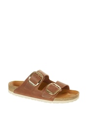 Birkenstock Tan Brown Arizona Big Buckle Oiled Leather Sandals - Image 1 of 4