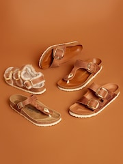 Birkenstock Tan Brown Arizona Big Buckle Oiled Leather Sandals - Image 2 of 4