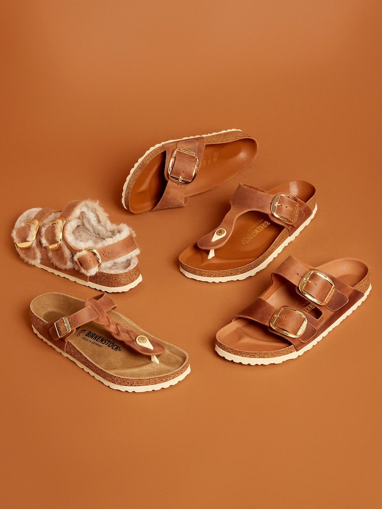 Birkenstock Tan Brown Arizona Big Buckle Oiled Leather Sandals - Image 2 of 4