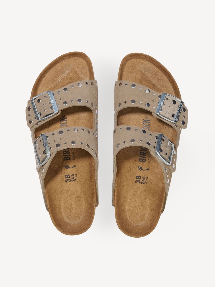 Birkenstock Taupe Brown Arizona Rivet Suede Sandals - Image 3 of 7