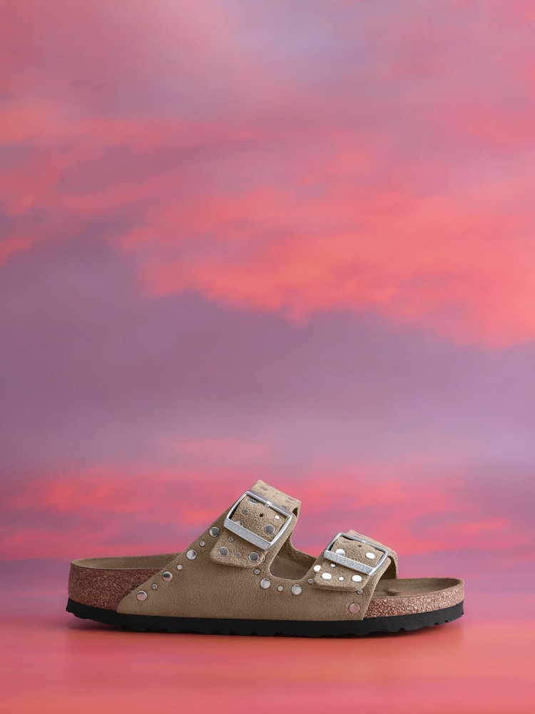 Birkenstock Taupe Brown Arizona Rivet Suede Sandals - Image 4 of 7
