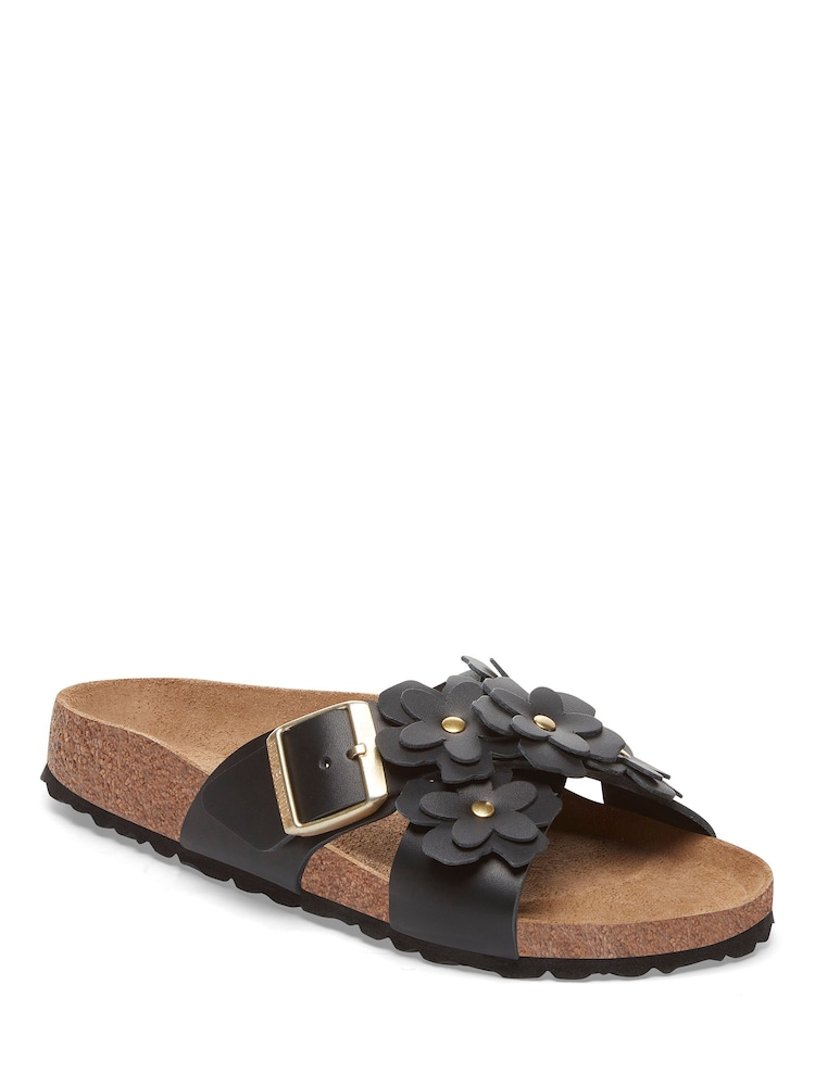 Birkenstock Black Siena Flowers Smooth Leather Sandals - Image 1 of 1 Birkenstock Black Siena Flowers Smooth Leather Sandals - Image 1 of 1