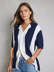 Hay Life Blue Striped Knit 100% Cotton Shirt - Image 1 of 5