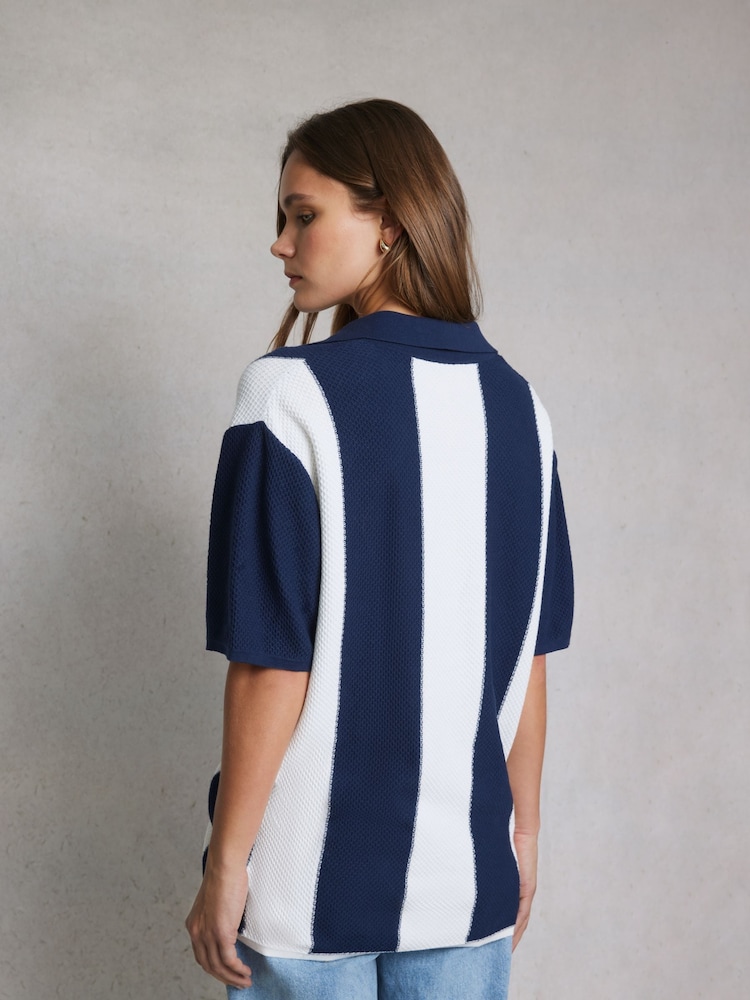 Hay Life Blue Striped Knit 100% Cotton Shirt - Image 2 of 5