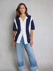 Hay Life Blue Striped Knit 100% Cotton Shirt - Image 3 of 5