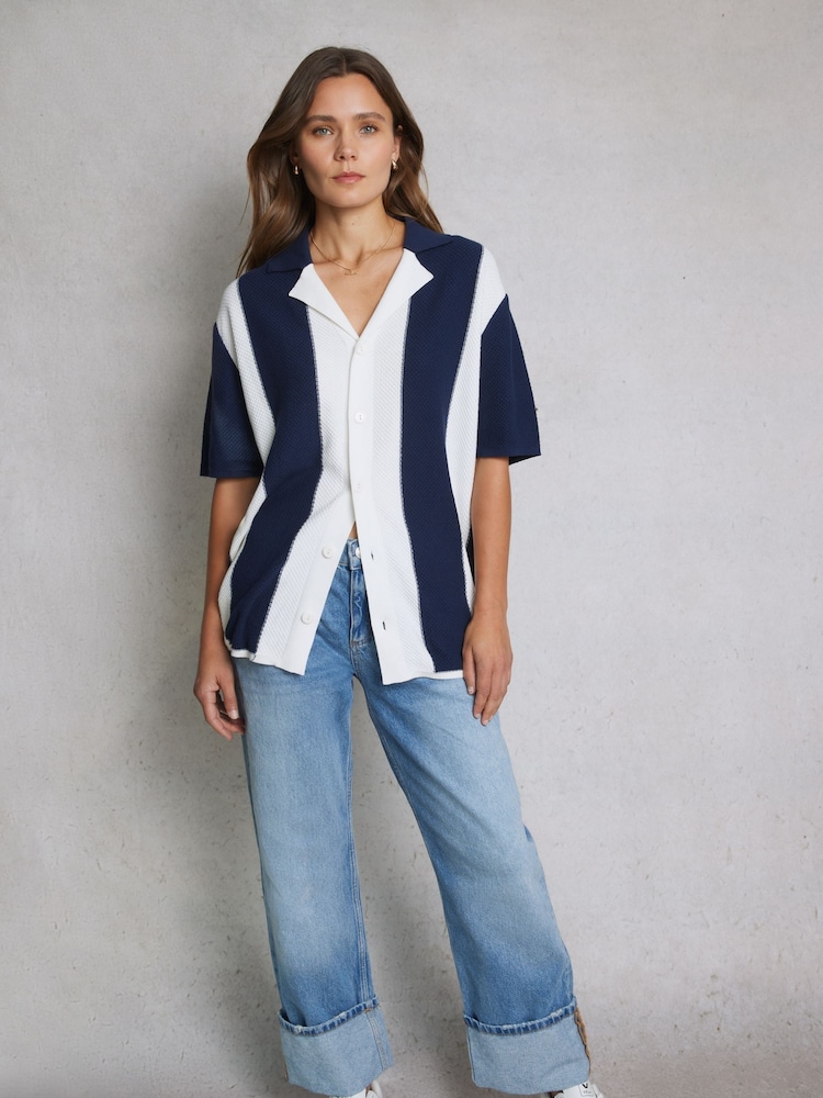 Hay Life Blue Striped Knit 100% Cotton Shirt - Image 3 of 5