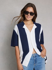 Hay Life Blue Striped Knit 100% Cotton Shirt - Image 4 of 5