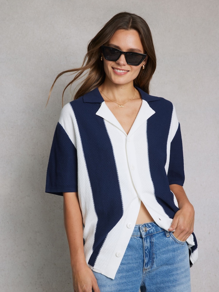 Hay Life Blue Striped Knit 100% Cotton Shirt - Image 4 of 5